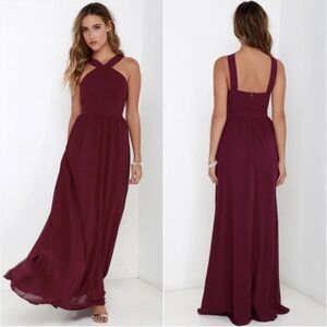 Lulus Air of Romance Burgundy Maxi Halter Dress